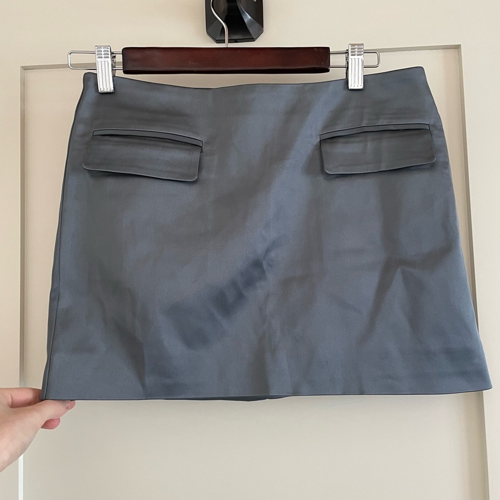 Babaton Charcoal/Blue Satin Mini Skirt (with front pockets)